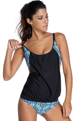 Black Layered-Style Printed 2 Picec Tankini Bathing suits